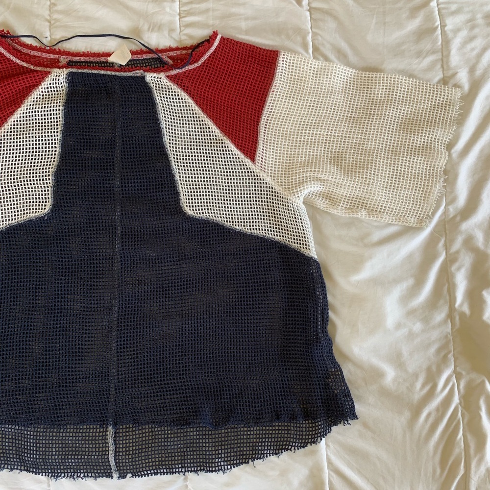 NWOT | red white and blue crochet top